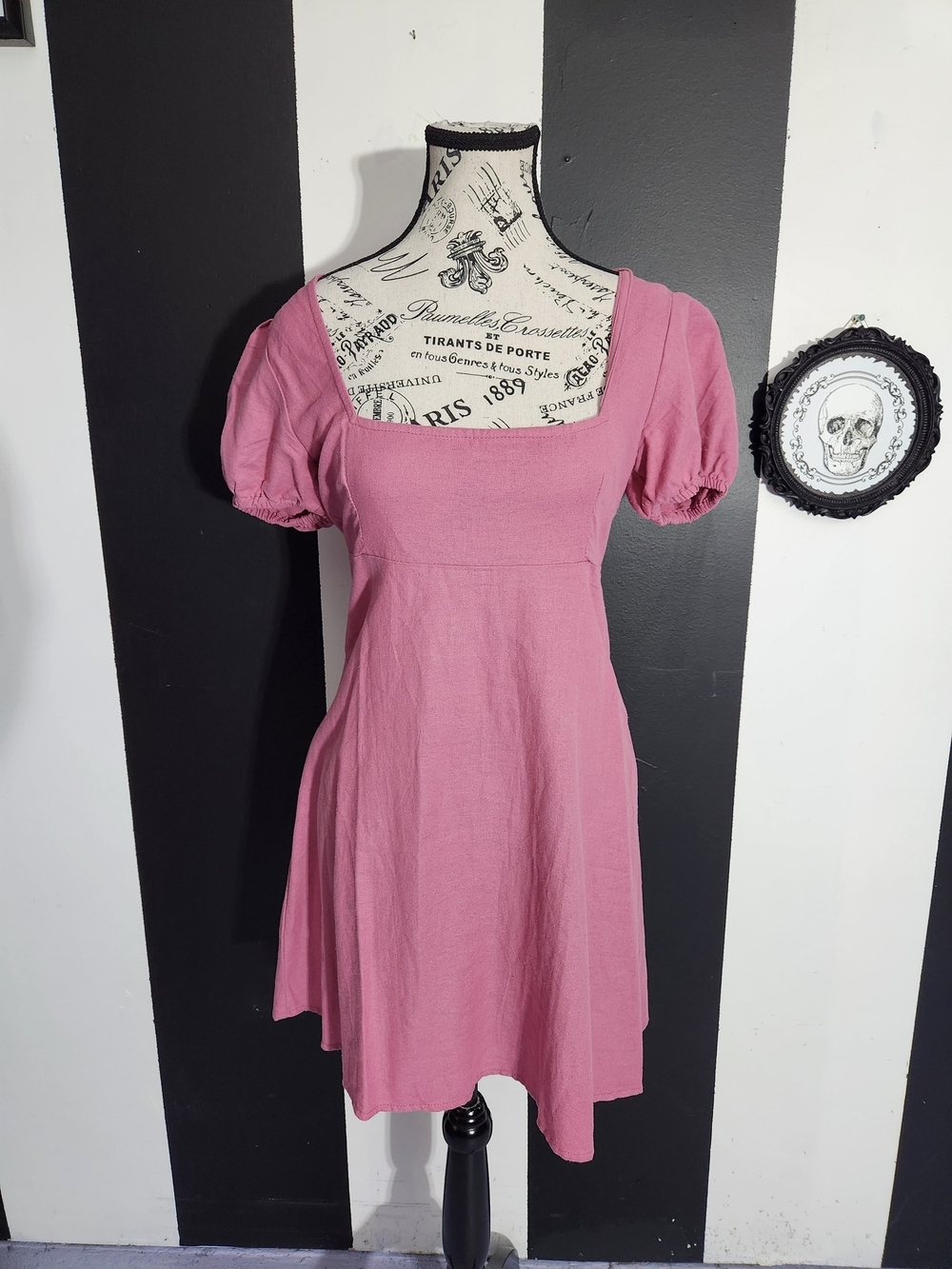 Dolls Kill Mauve-Pink Square Neck Puff Sleeve Mini Dress